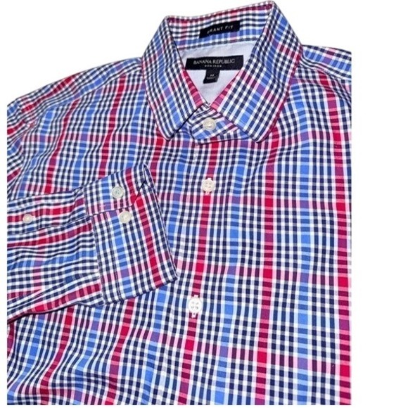 Banana Republic Medium Grant Fit Plaid Dress Shirt Mens ‎ Button Down - Picture 2 of 9
